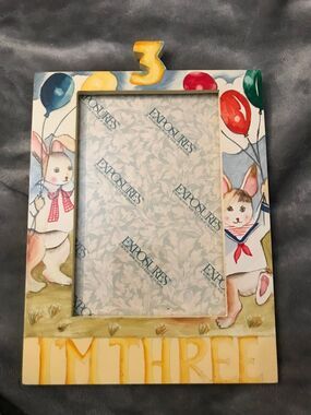 Exposures Hand-painted Picture Frame 5.5x3.5 in Photo Rabbits Age I'm Three 3